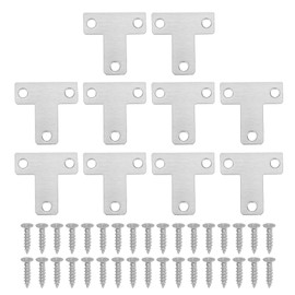 PATIKIL Flat Mending Plate 1.6"x0.5", 10 Pcs Stainless Steel T-Shape Flat Bracket for Shelves Corner Braces Brackets Metal Fixing Joining Plates for Wood Furniture Cabinet Frame Repair
