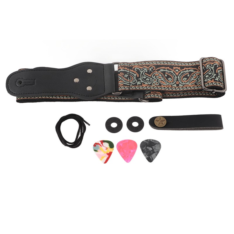 Electric Guitar Strap Adjustable Nylon Embroidered Shoulder Strap with Non