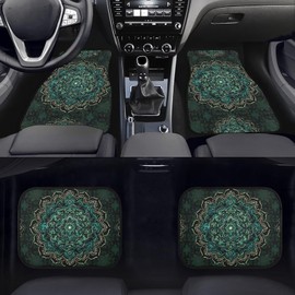 DBBXHZJY Green Mandala Floor Mats for Car,Carpet Universal Lotus Flower Floor Mats for Cars Black and White Vehicle Front Rear Foot Rugs Cute Car Accessories for Trucks SUV Van Cars