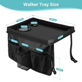 HOOMTREE Walker Tray for Folding Walker, Trays for Walkers for Seniors Detachable with Cup Holder,Walker Trays for Rolling Folding Walker,Walker Accessories for Elderly (Black with Baffles)