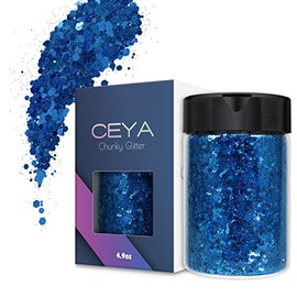 Ceya Chunky Glitter, 4.9oz/ 140g Royal Blue Craft Glitter Powder Mixed Fine Flakes Iridescent Nail Sequins for Nail Art, Hair, Epoxy Resin, Tumblers, Slime, Painting, Festival Decor