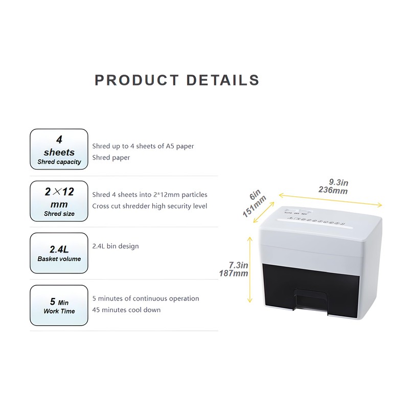 Micro Cut Paper Shredder for Home Office - Mini Electric