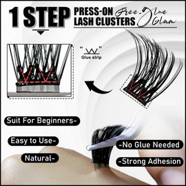 Self Adhesive Eyelashes No Glue Lash Clusters, HKKHZZ Press-on Lashes 10/12/14/16mm Individual Lash Extension Kit with Lash Tweezers, Self-adhesive False Eyelashes Natural DIY Eyelash Extension Kit