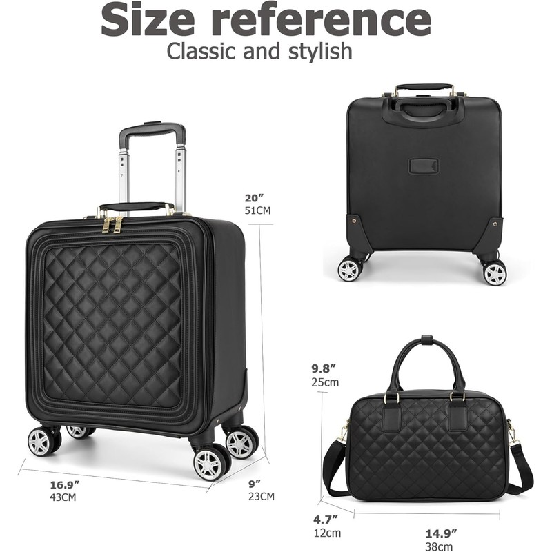 feilario 18in 2 Piece Set Travel Leather Softside Carry On