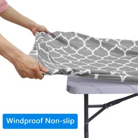 Foribyw 3pcs Picnic Table and Bench Cover Rectangle Waterproof Tablecloth 90x195cm with Bench Cover 44×195cm Elastic Edged Wipeable Table Cloth for Outdoor Picnic Indoor Dining Table (Gray)