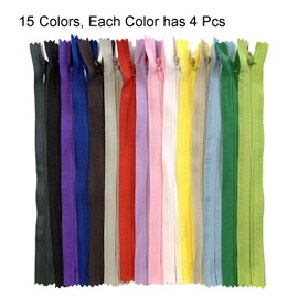 DOITEM 60pcs 60cm/24 Inch Invisible Multicolor Nylon Coil Zippers for Sewing and Crafts 15 Colors