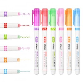 Dokeno Curve Highlighter Set, Children's Highlighter, Colourful Highlighter Pen, Tips Highlighter, Tip Pens with Various Shapes, Fluorescent Marker Pen for School, Office Supplies, Pack of 6