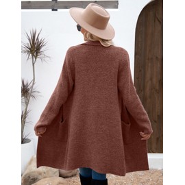 VIMPUNEC Fall Long Cardigan Sweaters for Women Trendy Open Front Coats Knit Jackets Coatigan with Pockets Caramel L