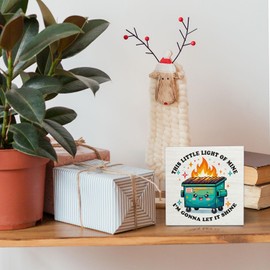 OVAcational Funny Dumpster Decor Wooden Signs,Fire Decorations For Home Wooden Box Sign,Inspirational Motivational This Little Light Of Mine For Home Office Shelf Table Decor 5x5 Inches