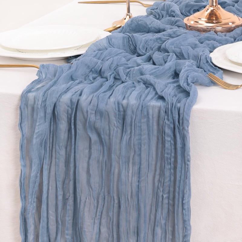 LINXTAR Dusty Blue Valentine's Day Table Runner Cheesecloth Table Runner