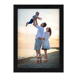 EYMPEU Black 7x5 Photo Frames, Display Pictures 6x4 with Mat or 7x5 Without Mat, Picture Frames 7x5 with Stand for Tabletop or Wall Hanging - Single