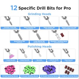 Happnear Professional Nail Drill Electric 40000RPM Portable & Rechargeable with 12 Drill Bits & 66 Sanding Bands Cordless Nail File Machine for Shaping Polishing Removing Gel Nails Salon Home (Blue)