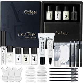 GOLLEE - Kit de levantamiento de pestañas y cejas 4 en 1, negro, Kit de permanente de pestañas y laminación de cejas con instrucciones detalladas y herramientas incluidas