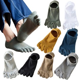 MOPCONY 8 Pair Set, 5 Toe Socks, Men's, Summer, Ankle Socks, Cotton Mesh, Five Toe Socks, Summer Foot Cover, No Slip Off, 5 Toe Socks, Thin Breathable, Men's Sports, Shallow Shoe Cover, 9.4 - 10.6