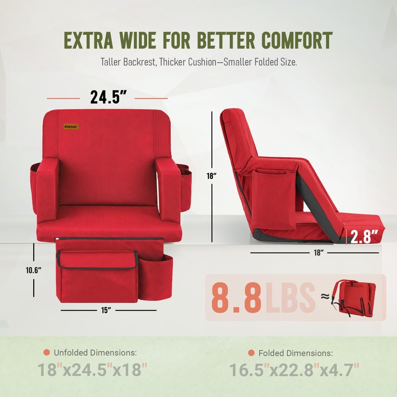 Overmont Stadium Seat with Back Support - 2.8'' Padded Cushion