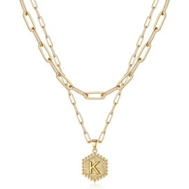 Gold Initial Necklace for Women- 18K Gold Plated Layered Necklace Set for Women (K)