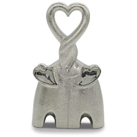 Cute elephant couple - Ceramic decoration figure elephant 23cm high as a symbol for love & affection - Modern decoration as a sculpture in silver - decoration figure standing elephants in love