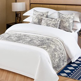 OSVINO Floral Bed Scarf 100% Microfiber Elegant Fade Resistant Bed Runner Bedspread Slipcover Bedding Decor for Wedding Room Bedroom, Grey, Double