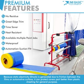 JMIBASIC Plastic Sheeting for Car Paint – Multi Size Pack – No Residue Painters Tape with Drop Cloth – Heat Resistant Automotive Masking Tape with Tarp Waterproof 65 Feet (59 Inch - 1RL)