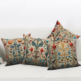 ASDCXZ Pillow Cover Retro Flowers 40x40 cm 4er Set, Vintage Flower Leaves Sofa Cushion Covers Cushion Cover Washable Polyester Flax Textile Outdoor Upholstery Pillow Cover Cushion Cover