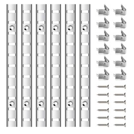 6 Pcs 36 Inch Shelf Pilaster,Adjustable Shelf Brackets,Stainless Steel Mortise Mount Pilaster Strip Standards with 12 Shelf Clips and Screws for Wall Shelving System Closet Organization Storage