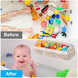 Silkwish Badewannenspielzeug Aufbewahrung Korb - Netz Aufbewahrungstasche für Baby Badespielzeug - Badespielzeug Hängeorganizer Tasche - Badewannen Mesh Tasche mit Organizer Trennzeichen (weiß)
