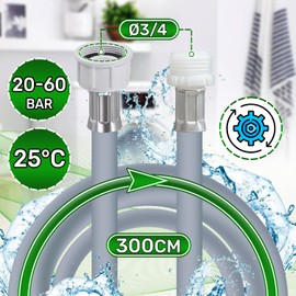 Inlet Hose Extension for Washing Machine Hose or Dishwasher Hose 3 m with Connections Diameter 3/4 Inch Pressure from 20 to 60 Bar Temperatures up to 25 °C ONIX TECH