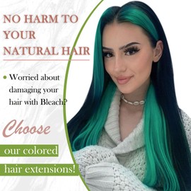 RUNATURE Tape in Hair Extensions - Teal Colored Human Hair Skin Weft, Invisible Remy Natural Hair, 18 Inch, 25g, 10pcs