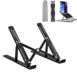 nulala Adjustable Laptop Stand, Computer Riser for Desk, Portable Foldable Aluminium Notebook Holder, Compatible with All Laptops and iPads (Black)