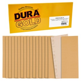 Dura-Gold Premium 1/2 Sheet Gold Sandpaper Sheets, 600 Grit (Box of 16) - Wood Furniture Woodworking - 4.5" x 11" Size Hook & Loop Backing Sheets - for Sanders, Hand Sanding Block Tools, Auto Paint