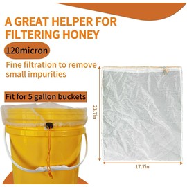 SPMKTQK Honey Strainer, 4 Pcs Honey Filter Bag Ultra-Fine Mesh Strainer with Adjustable Drawstring, Beginner Honey Extractor Equipment in a 5 Gallon Bucket, Bee Supplies Reusable and Washable