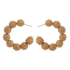 Dodocatie Raffia Hoop Earrings for Women, Boho Statement Hot Pink Handmade Unique Summer Tropical Straw Woven Loop Circle Earrings Fashion Trendy Bohemian Beach Accessories, Zinc, No Gemstone