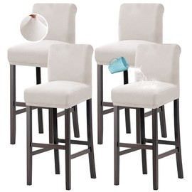 H.VERSAILTEX 100% Waterproof Bar Stool Cover Stretch Counter Stool Pub Chair Slipcover for Dining Room Removable Soft Thick Solid Fleece Fabric Bar Stool Slipcovers Set of 4, Ivory