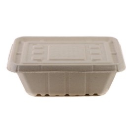 54oz Deep Disposable Rectangle Bowls with Fiber Lids [125 PACK] - 100% Biodegradable Sugarcane Bagasse Bamboo Fibers Sturdy Compostable Eco Friendly Environmental Paper Alternative Tree Free