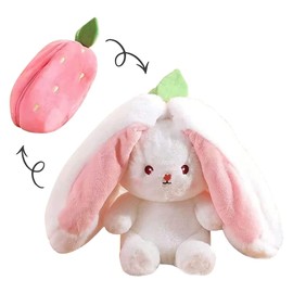 Mukorolee Mukorolee Bunny Plush Doll Toy Pillow, Reversible Carrot Strawberry Bunny Stuffed Animal with Zipper, Cute Rabbit Decoration for Kids & Adult Birthday Party Gift (1pcs 7" Strawberry)