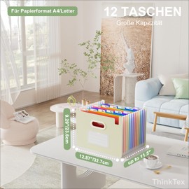 ThinkTex Document Folder A4, 12 Compartments Sorting Folder Expanding File Organiser Upright and Open Top Accordion Folder Portable Sorting Folder for Home or Office Documents - Morandi Yellow