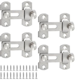 SHSHbuy Sliding Door Latch, Pack of 4 Sliding Door Lock, 90/180 Degree Movable Door Bolt, Door Lock with Screws for Kitchen, Bedroom, Bathrooms