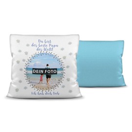 PR Print Royal Cushion with Your Own Picture and Name for Dad – Blue/Photo Collage as a Gift Idea/Decorative Cushion/Decorative Cushion/Back Light Blue with Filling
