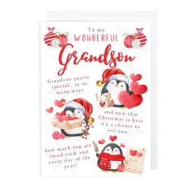 Second Ave Special Grandson Love Penguin Christmas Xmas Holiday Festive Greetings Card