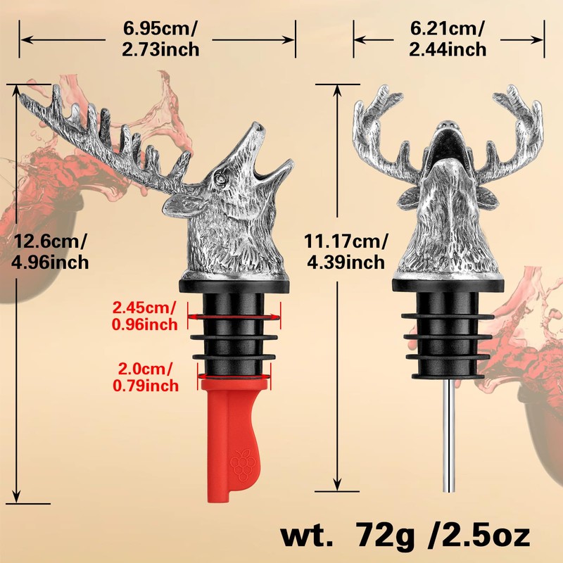 DRMFLE Dark Silver Deer Head 2-in-1 Zinc Alloy Wine Pourer