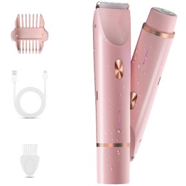 Bikini Trimmer for Women, 2 in 1 Electric Razor & Bikini Shaver for Womens IPX7 Waterproof Body Hair Trimmer and Facial Hair Remover,Pink