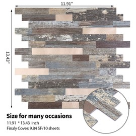 Yipscazo 10 Sheets Peel and Stick Stone Metal Tile Backsplash, Stick on Tiles for Backsplash Kitchen, Bathroom, Laundry Room, Camper, Fireplace (12'' X 12'', Mix Rustic with Gold)