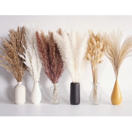 110 PCS Dried Pampas Grass Bouquet, Boho Table Decor, Bunny Tails Dried Flowers, Brown Pompas, White Pampas Grass for Wedding, Home, Rustic Party, Baby Shower Decorations