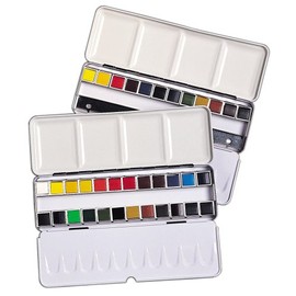 Daler-Rowney Aquafine 24 Half Pan Tin Set, Vibrant Watercolour Colours, Professional Artists