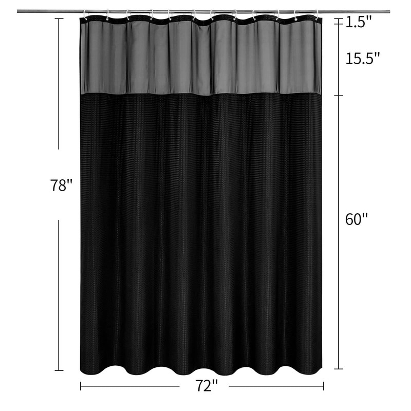 MitoVilla Black Long Shower Curtain 72 x 78, Modern Waffle