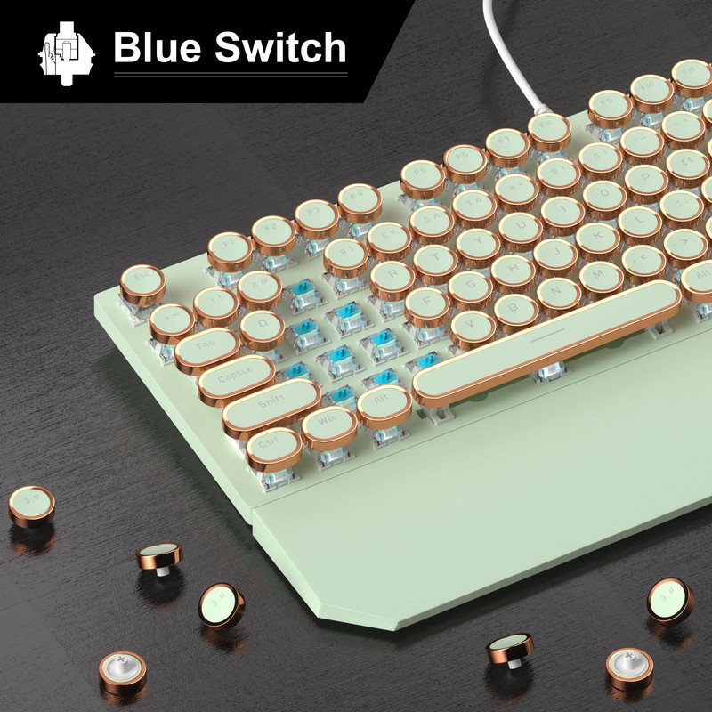 Camiysn Typewriter Style Mechanical Gaming Keyboard, Green Retro Punk Gaming