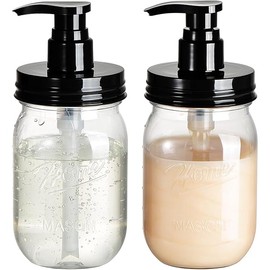Amolliar Plastic Mason Jar Soap Dispenser with Pump Lid,16OZ Refillable BPA-Free Hand Soap Dispenser Set with Cute Lables - Farmhouse Decor for Kitchen/Bathroom,Liquid Soap,Dish Soap, Lotion (2 Pack)
