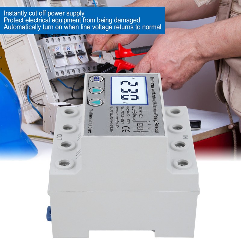 Adjustable Voltage Protector 3-Phase LCD Multifunctional Self-Resetting STVP-932 230v 400VAC(80A