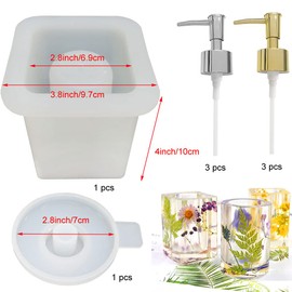 Dispenser Pump Bottle Resin Mold Kit, 1pcs Silicone Bottle Mold with 6pcs Pump Dispenser for Soap, Shampoo, Lotions and Creams, Home Decor (Square)