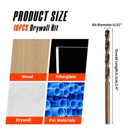 Drywall Cut Out Bit 5/32 | 1/8 inch, HSS M2 high-Speed Steel Drywall Guidepoint Cutting Bits, Drywall Tools Used with Spiral Saw (10, 5/32 inch)